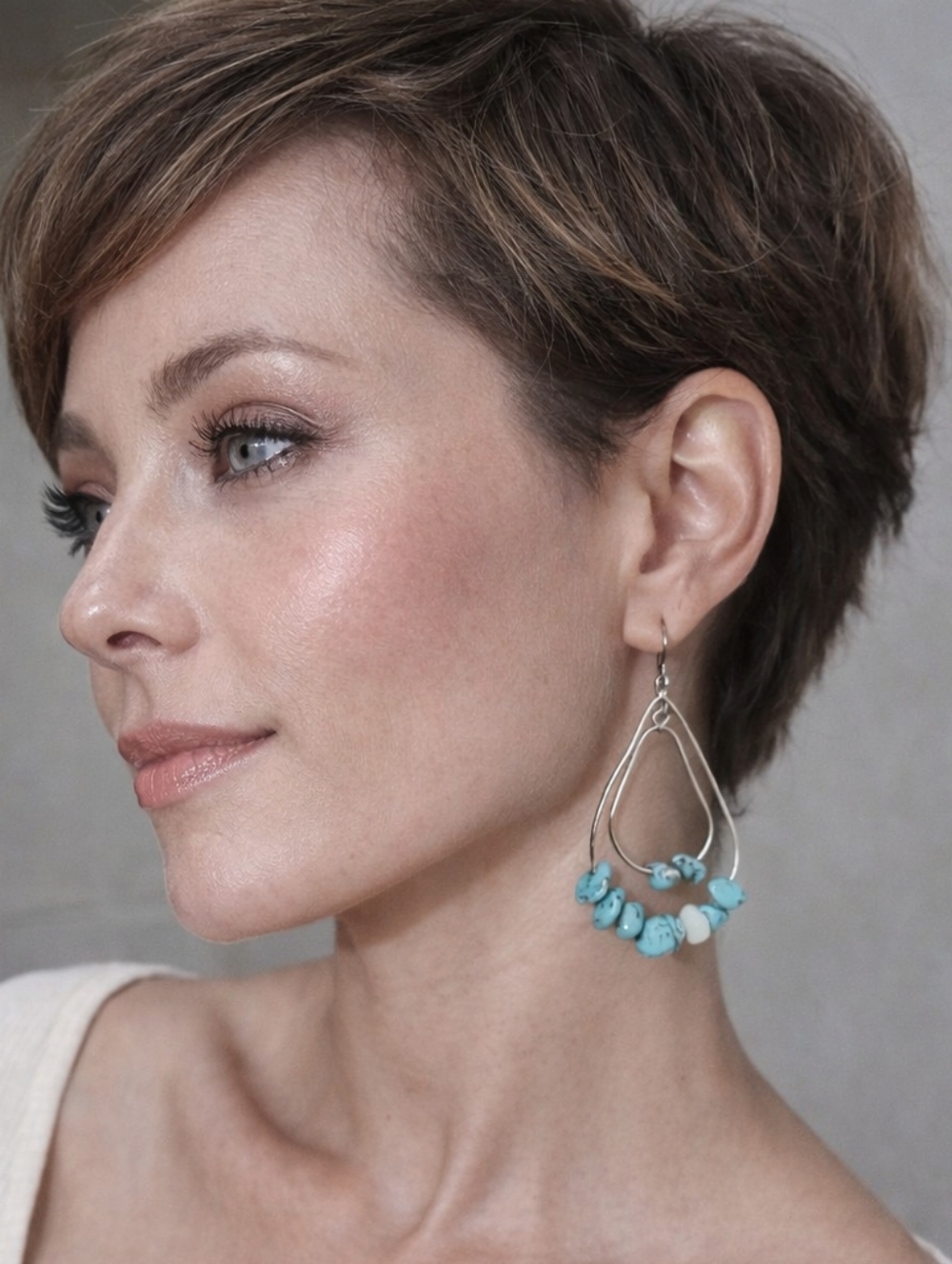 Boho Turquoise Stone Dangle Earrings - Silver Wire Artisan Style. Women Jewelry